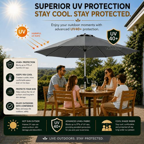 Garden Parasol Patio Table Umbrella Sun Shade Crank Handle Waterproof 2.7M — image 4