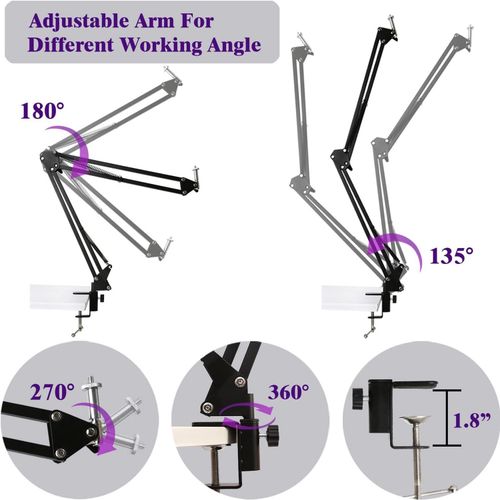 Adjustable Overhead Phone Camera Mount with Ring Light Scissor Arm Stand Tripod — image 9