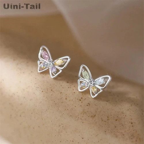 925 Sterling Silver Crystal Colourful Butterfly Stud Earrings Womens Jewellery