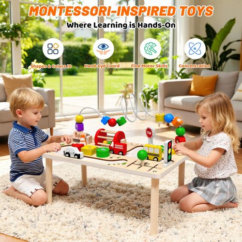 DICAO Baby Activity Table for 1 Year Old Boy Toys, 8 In 1 Montessori Brown  — image 3