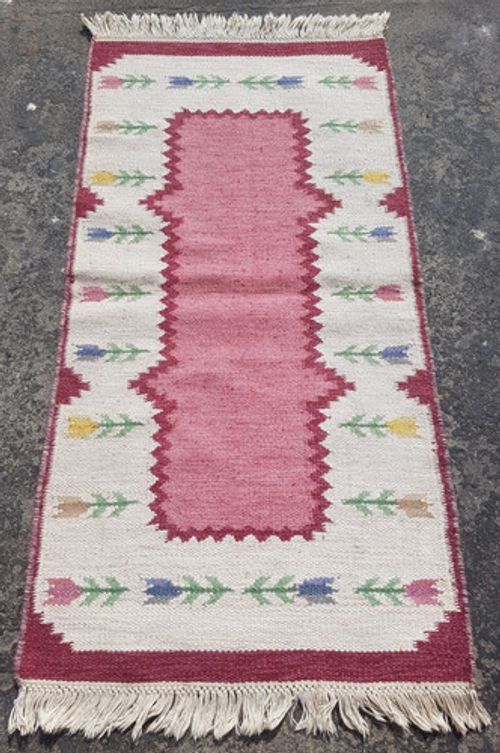 Vintage Traditional Handmade Turkish Geometric Wool Kilim Floor Rug 150x78 cm