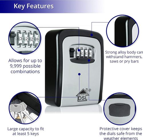 DSL Key Safe Wall Mounted Waterproof Outdoor 4 digit Combination Key Box Lockbox — image 7