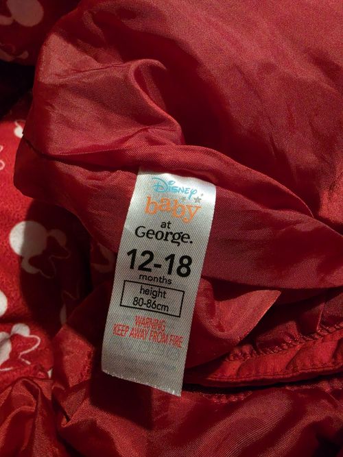 Disney Baby Minnie Mouse Pramsuit Snowsuit 12-18 Months George Red Hooded Winter — image 6