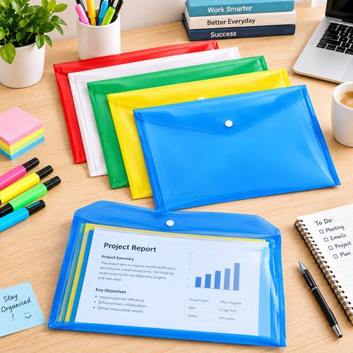A4 Plastic Document Wallets Folder Assorted Colour Waterproof Snap Closure File — image 9