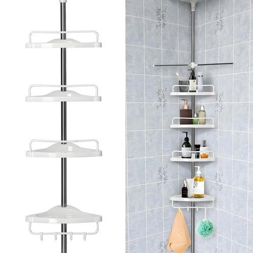 4 Tier Telescopic Bathroom Wall Corner Shelf Rack Shower Caddy Storage Organizer