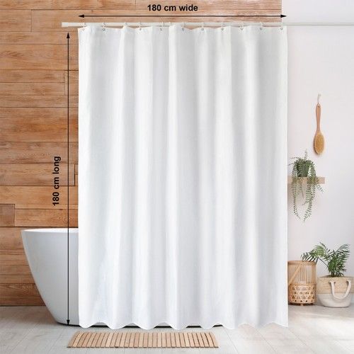 White Fabric Shower Curtain Waterproof Bathroom Curtain Weighted Hem Washable