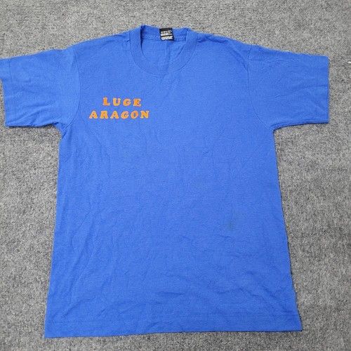 Fruit of the Loom T-Shirt Mens Size M Blue Vintage Luge Aragon USA Single Stitch