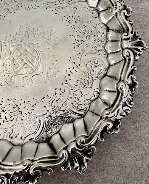 EARLY ENGLISH GEORGIAN STERLING 7 1/4” ARMORIAL SALVER LONDON WM. PEASTON 1750 — image 2