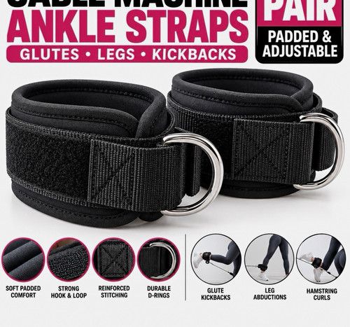 Ankle Straps for Cable Machine Pair Padded Gym Cuffs Glute Kickback Workout