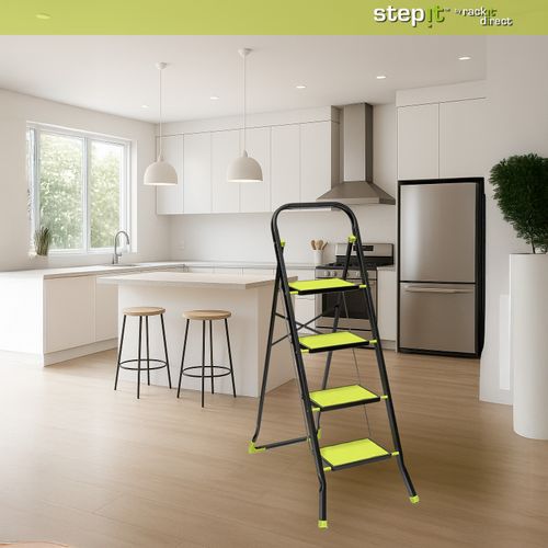 4 Step Steel Ladder Foldable Safety Step Stool 150kg Heavy Duty Anti-Slip Treads — image 5