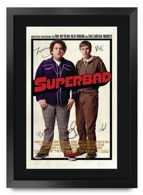 Superbad Movie Film Poster Cast Signed Printed Autograph A3 Framed Memorabilia