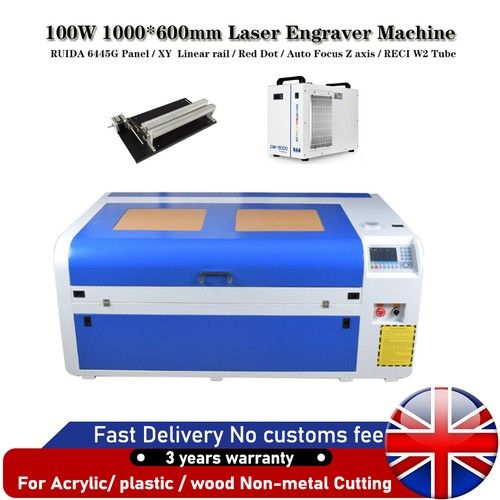 CO2 100W 1060 Laser Cutter Laser Engraving Machine CW-5000 Chiller Rotary UK