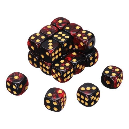 20Pcs, 6 Sided Colored Standard Dice Acrylic D6 Mini Game Dice Black/Red Gold