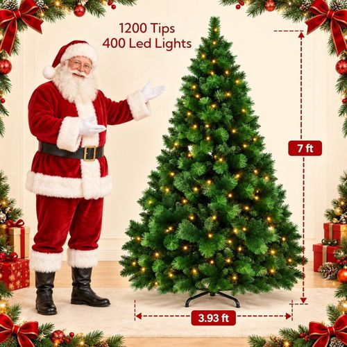 7ft Artificial Christmas Pine Tree 1200 Tips with 400 LED Lights — image 4