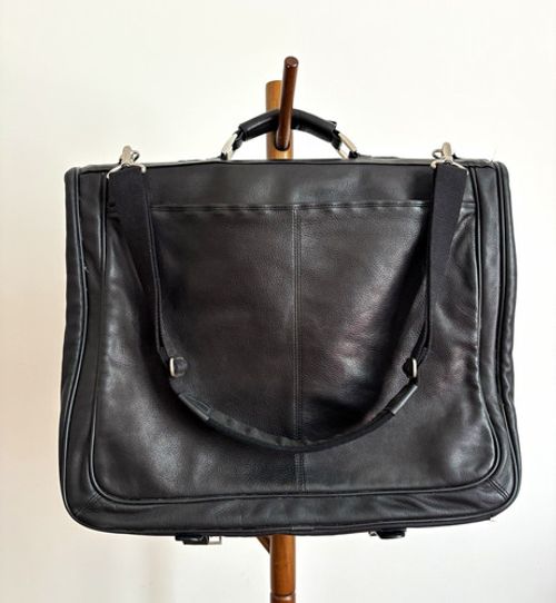 Black Suit Carrier Garment Bag with Shoulder Strap, Zipper, Pockets & Straps