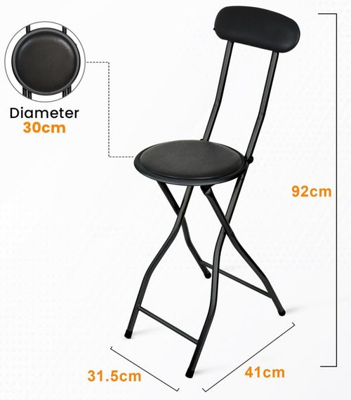 FOLDING BAR STOOL BLACK PADDED HIGH BACK STOOL ROUND SEAT FOLDABLE BREAKFAST UK — image 11
