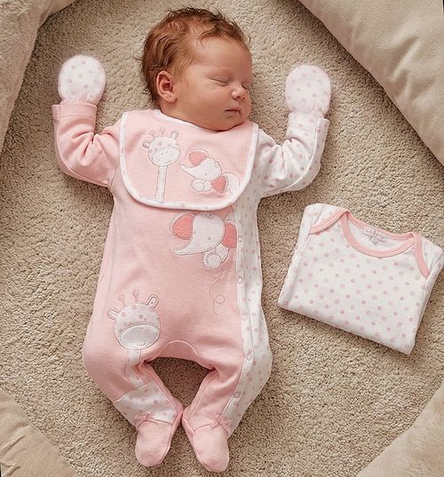 Premature Baby Girl 4 Pce Set Sleepsuit Bodysuit Bib Mitts Tiny Prem Pink — image 3