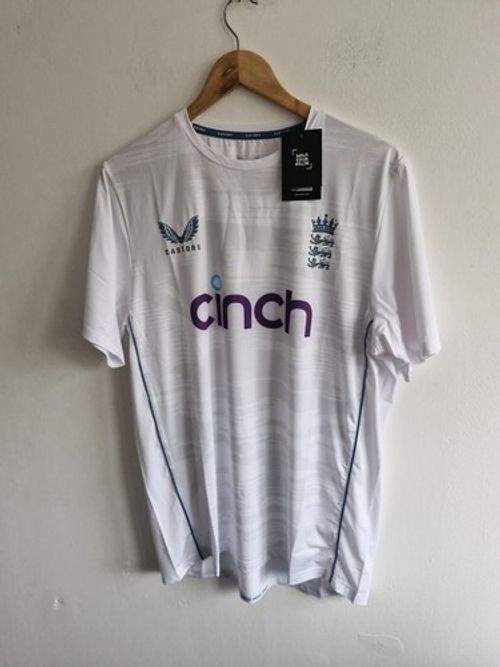 New England Cricket Mens T-Shirt Small White Castore Training Top Summer Tests