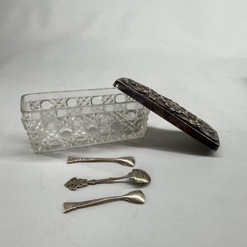 Antique Solid Silver Box with Silver Lid & Small Silver Spoons