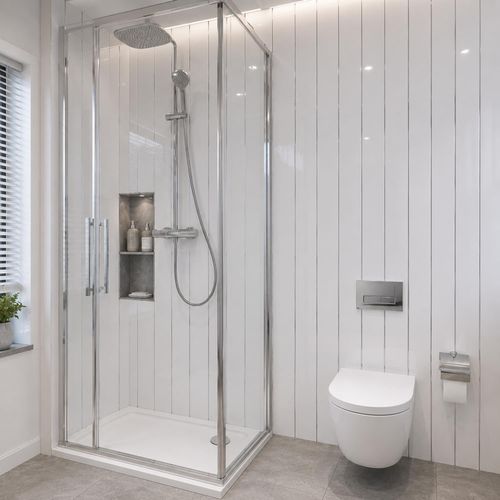 Gloss White Bathroom Ceiling Panels PVC Shower Wall Cladding Kitchen Office Home — image 4