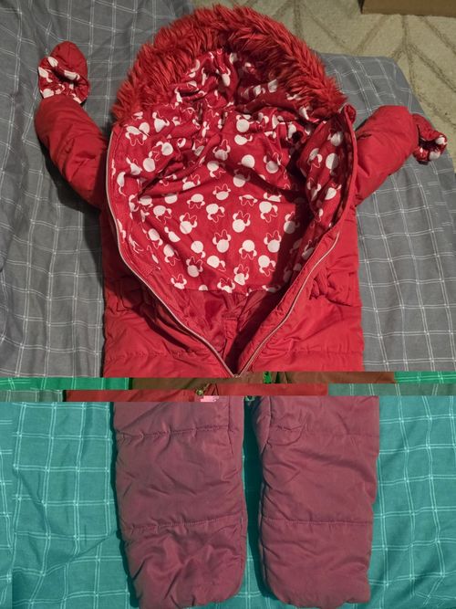 Disney Baby Minnie Mouse Pramsuit Snowsuit 12-18 Months George Red Hooded Winter — image 5