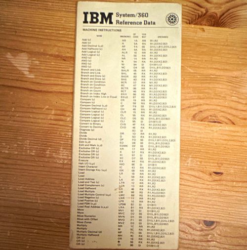 IBM System/360 Reference Data Card - Vintage