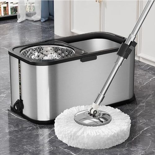 360 Spin Mop Bucket Set Stainless Steel Wringer 2/4/6 Heads Refill