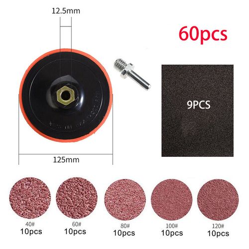 60Pcs Sanding Disc Kit Hook & Loop 125mm Attachment Drill Grinder Backing Pad GB — image 3