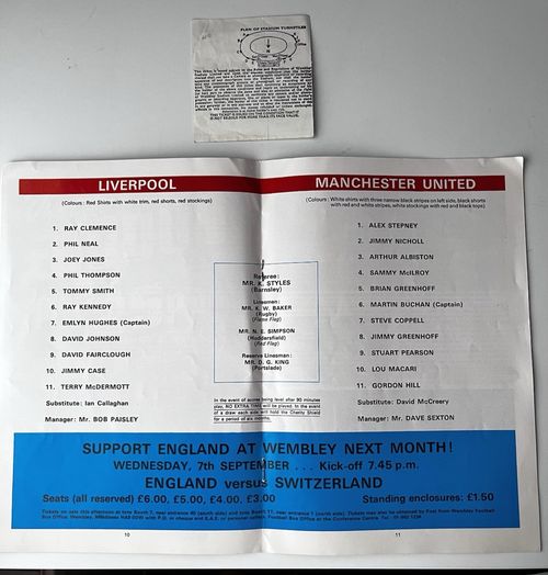 1977 Charity Shield Programme Liverpool v Manchester United With Ticket — image 2