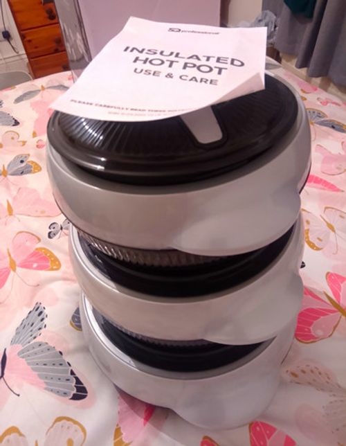 SQ Professional Insulated Hot Pot 3 Tier 3 Compartment Grey/Black Plastic
