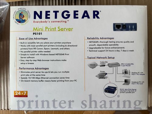NETGEAR PS101 Mini Print Server Parallel Port Ethernet Boxed PSU CD Manual — image 8