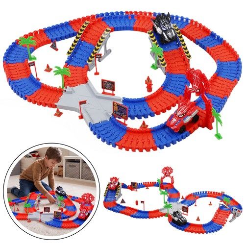 Spider Construction Race Track Set, Flexible Car Track Building Toys with 2 Cars
