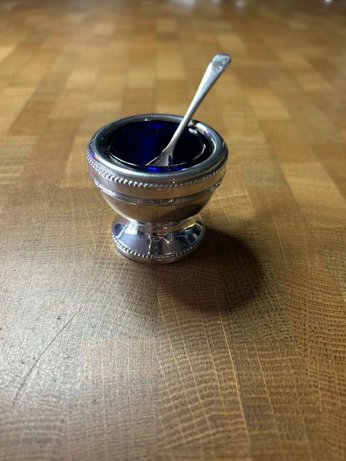 Arthur Price of England EPNS Silver Plate Mustard Pot, Liner & Spoon — image 1
