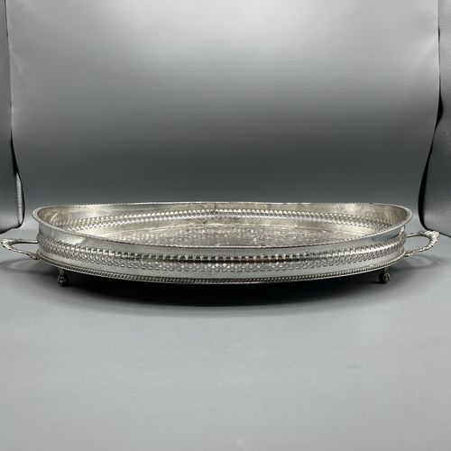 Vintage Silver Plated Gallery Serving Tray Claw Feet Cocktail Tea Handles Footed — image 2