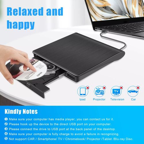 USB External DVD CD Hard Disc Burner Player Reader Optical Drive for PC Laptop — image 3