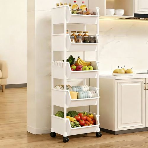 5 Tier Storage Trolley Cart On Wheels Kitchen Rolling Organizer Rack Room White — image 8