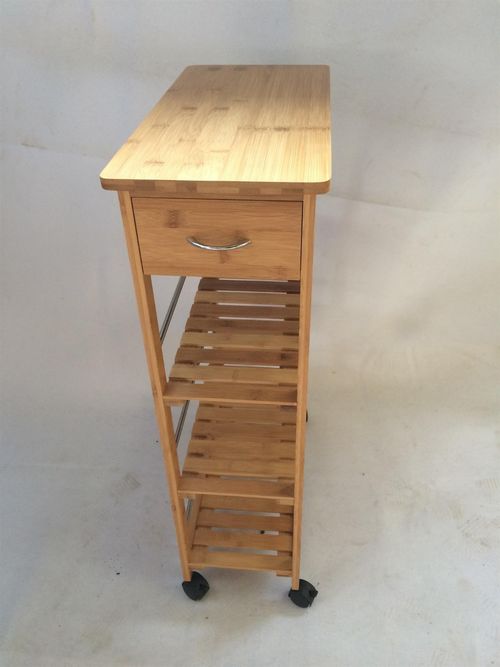 4 Tier Slim Portable Natural Bamboo Wood Kitchen Trolley Organiser Basket Shelf — image 2