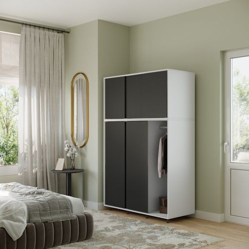 6 Sliding Doors Wardrobe Bedroom Storage Closet Clothes Hanging Rail Cupboard — image 2