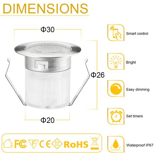 Decking Lights IP67 Ø30MM Bluetooth Controller Led Plinth Lights Kitchen Garden — image 11