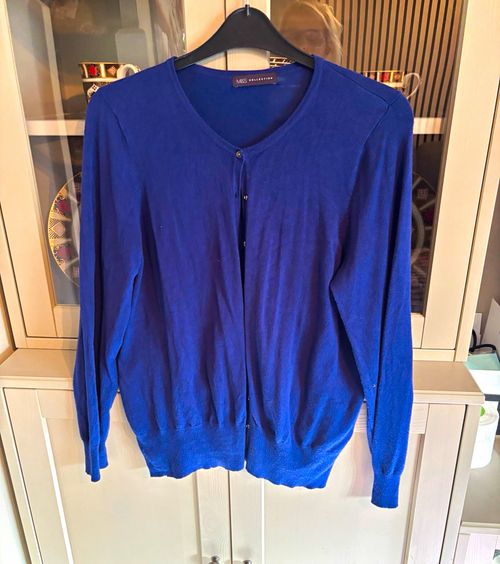 M&S Collection Women's Blue Cotton Knit V-Neck Button Cardigan Long Sleeve 18 — image 1