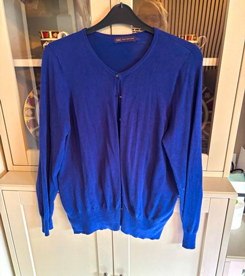 M&S Collection Women's Blue Cotton Knit V-Neck Button Cardigan Long Sleeve 18