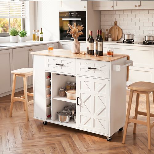 Kitchen Island with Side Storage Rack Mobile Kitchen Trolley Cart w/ Cabinet UK — image 2