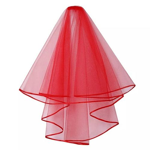 Veil On Comb - Red - Halloween Wedding Fancy Dress Party Bridal Lace - Satin UK — image 1