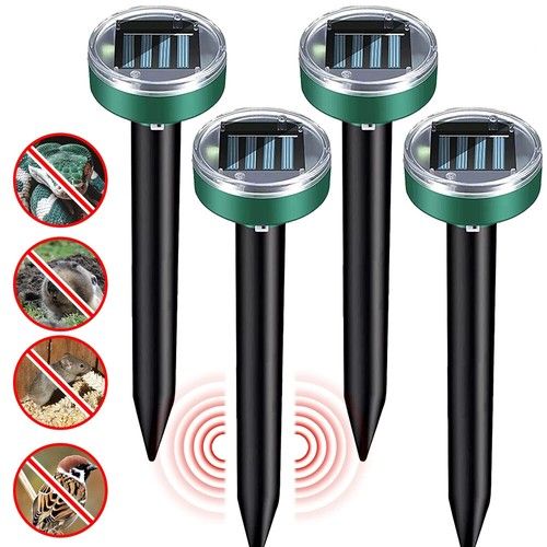 4x Ultrasonic Solar Mole Rat Repellent Pest Scarer Deterrent Repeller For Garden