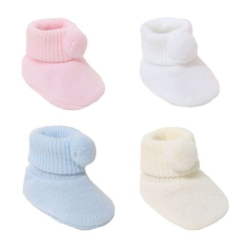 Baby Booties Pom Pom Soft Knitted Turn Over Top Boy Girl Unisex NEW 0-3 Months — image 2