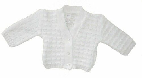 Baby Boy Girl White Knitted Cardigan V-Neck Button Newborn 0-12 Months