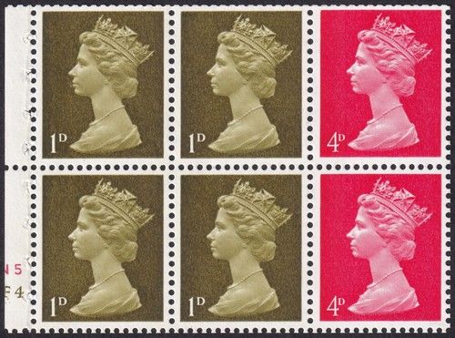 GB QEII SG724m 1d/4d Machin Cylinder Pane MNH Unmounted Mint