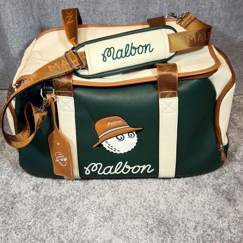 Malbon Golf Green Cream Brown Duffle Bag Holdall Shoulder Strap