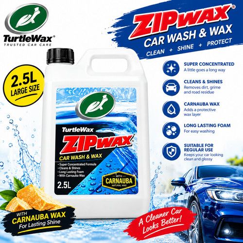 Turtle Wax Zip Wax Car Wash Shampoo & Wax 2.5L Concentrated Cleaning Wash
