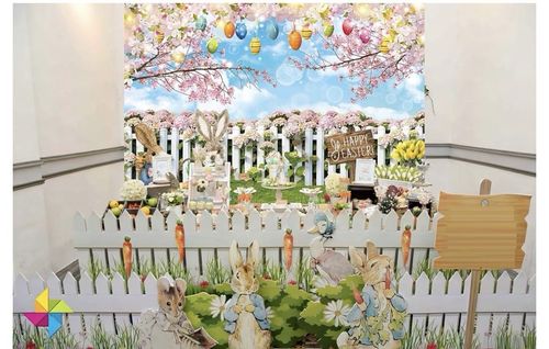 Easter Bunny Rabbit vinyl Reusable Backdrop/Background Multicoloured 7x5ft — image 2